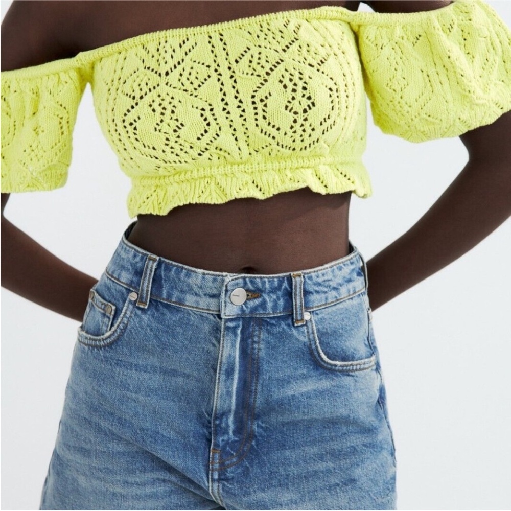 Zara Yellow Off-Shoulder Crochet Top
